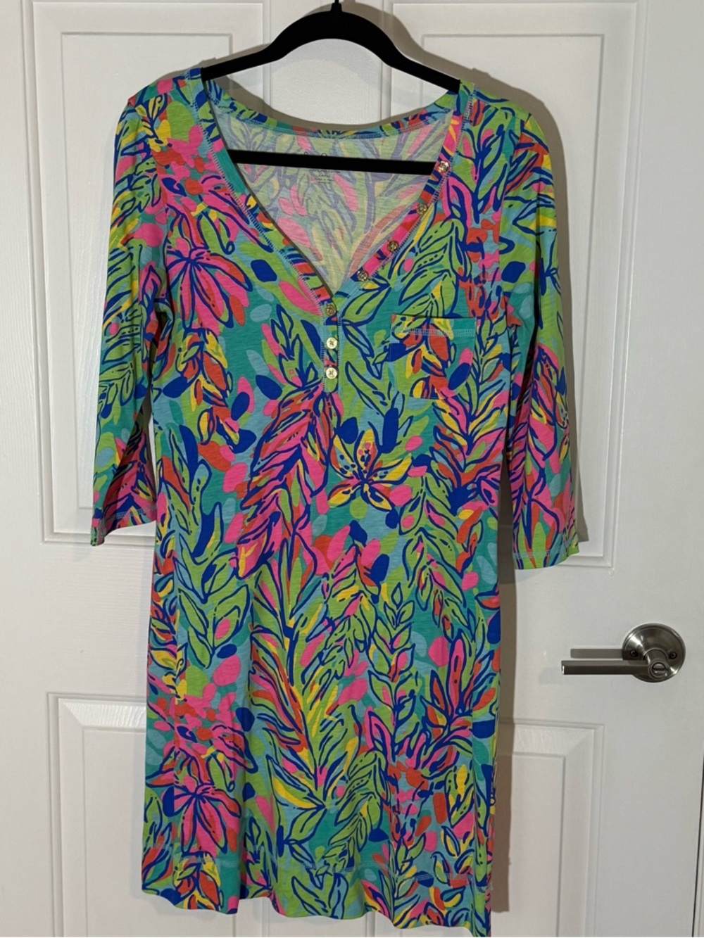 Lilly Pulitzer Teal Multi Floral V-Neck Swim Coverup
